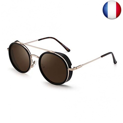 JIM HALO Rétro Lunettes de Soleil Rondes Steampunk pour Femmes Hommes Lentille