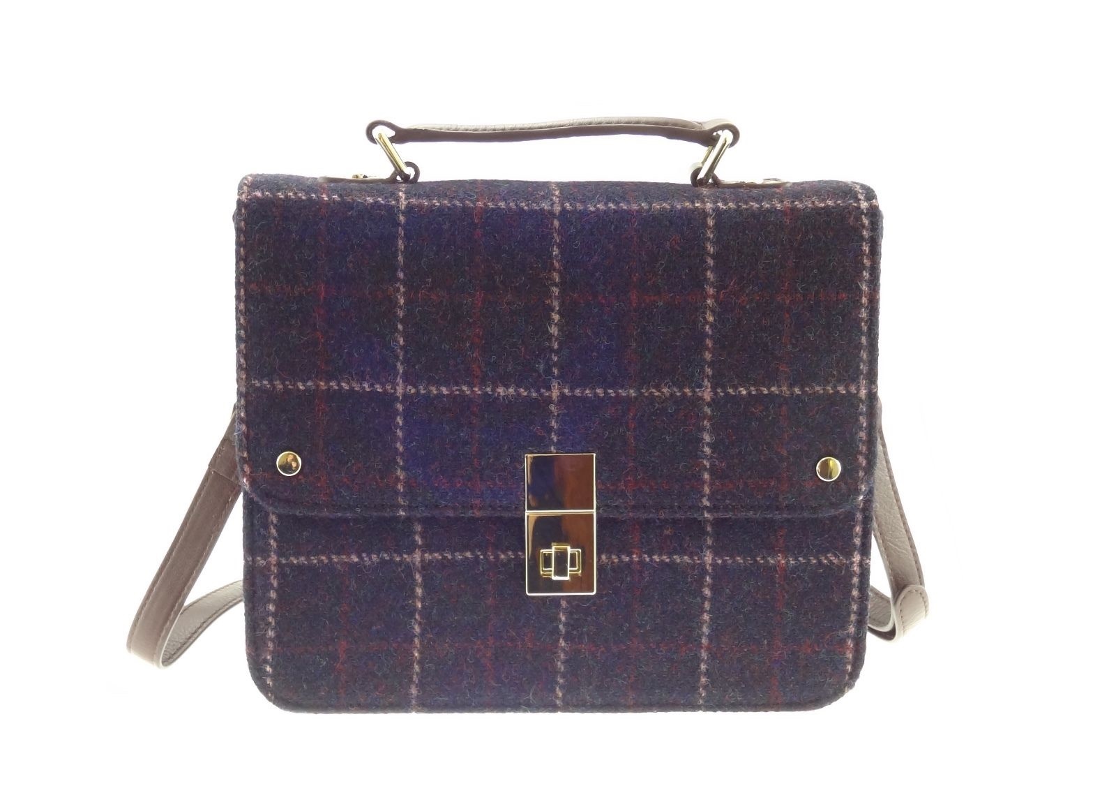 Femmes Authentique Harris Tweed Et Cuir Carré Sac à Main Rose à Carreaux LB1401