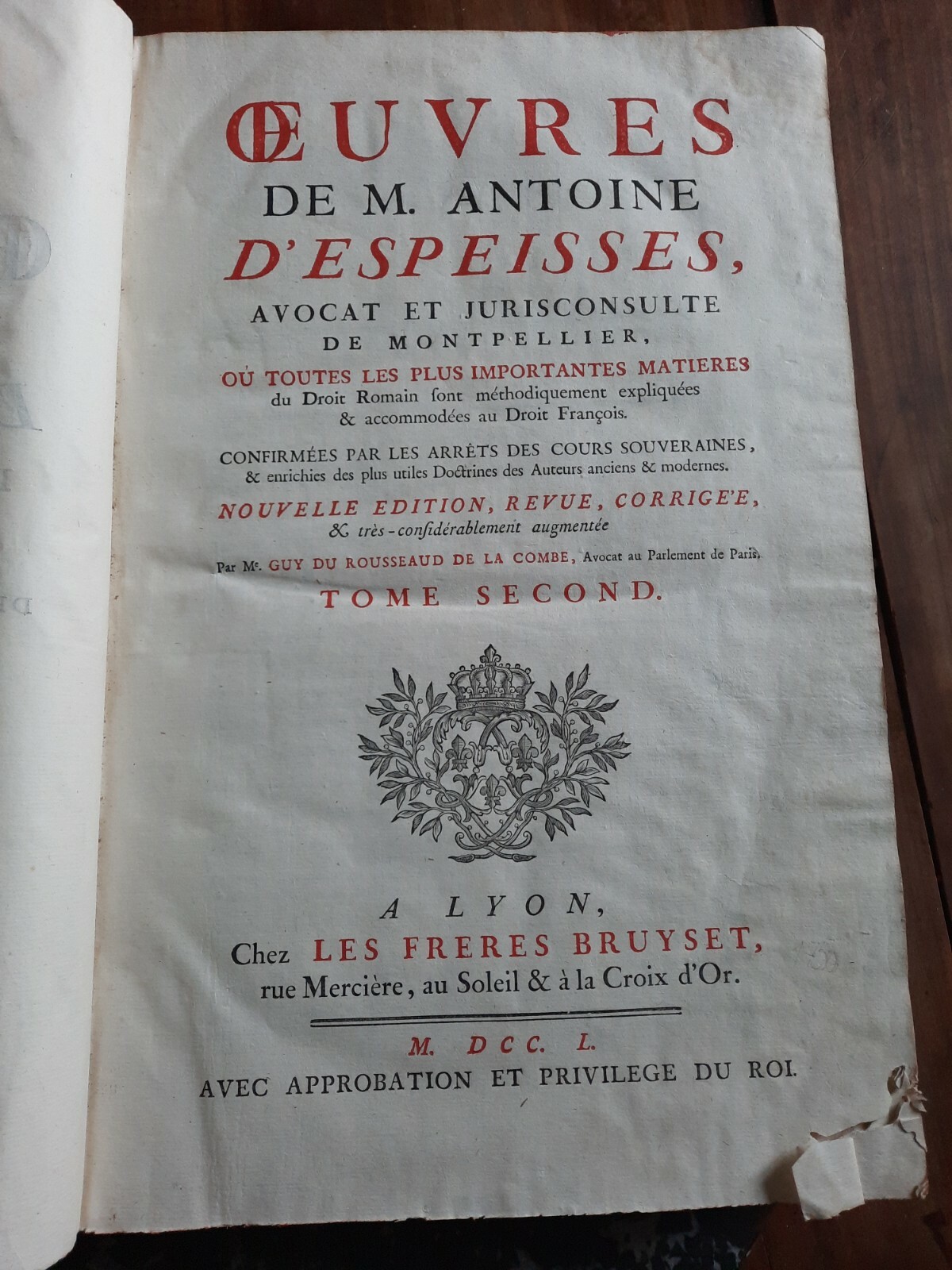 Livre Ancien Relié Cuir 18 ÈME Œuvres De M Antoine D’Espeisses