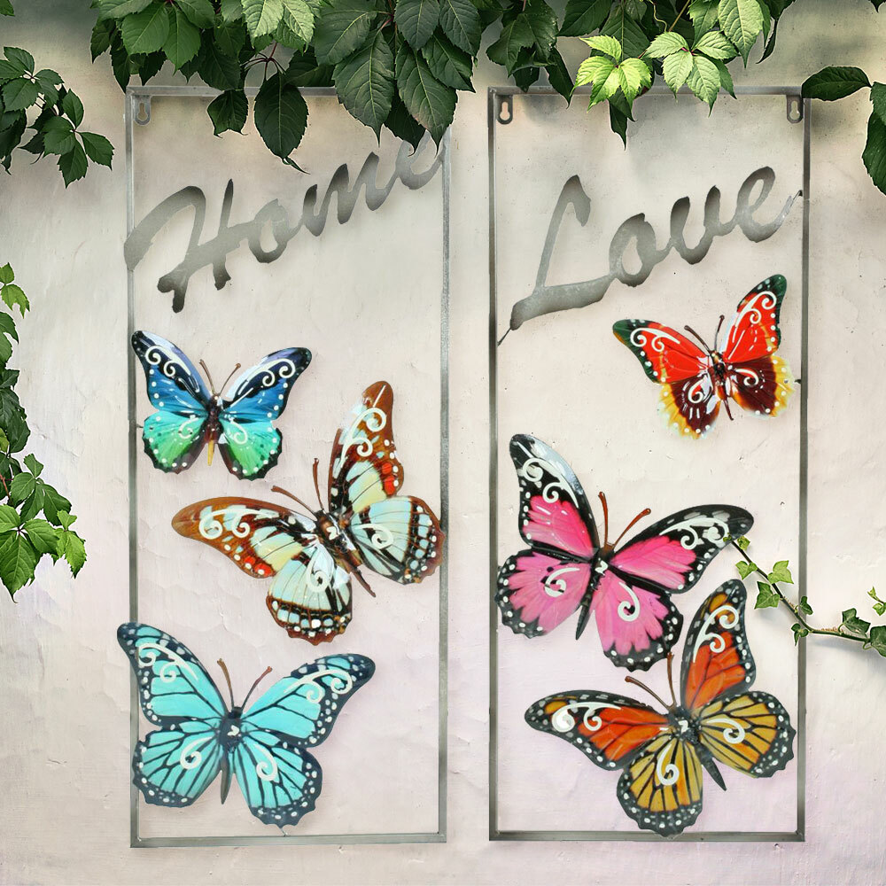 2er Set Mur Suspendus Accueil Love Papillon Balcon Jardin Extérieur Déco Image