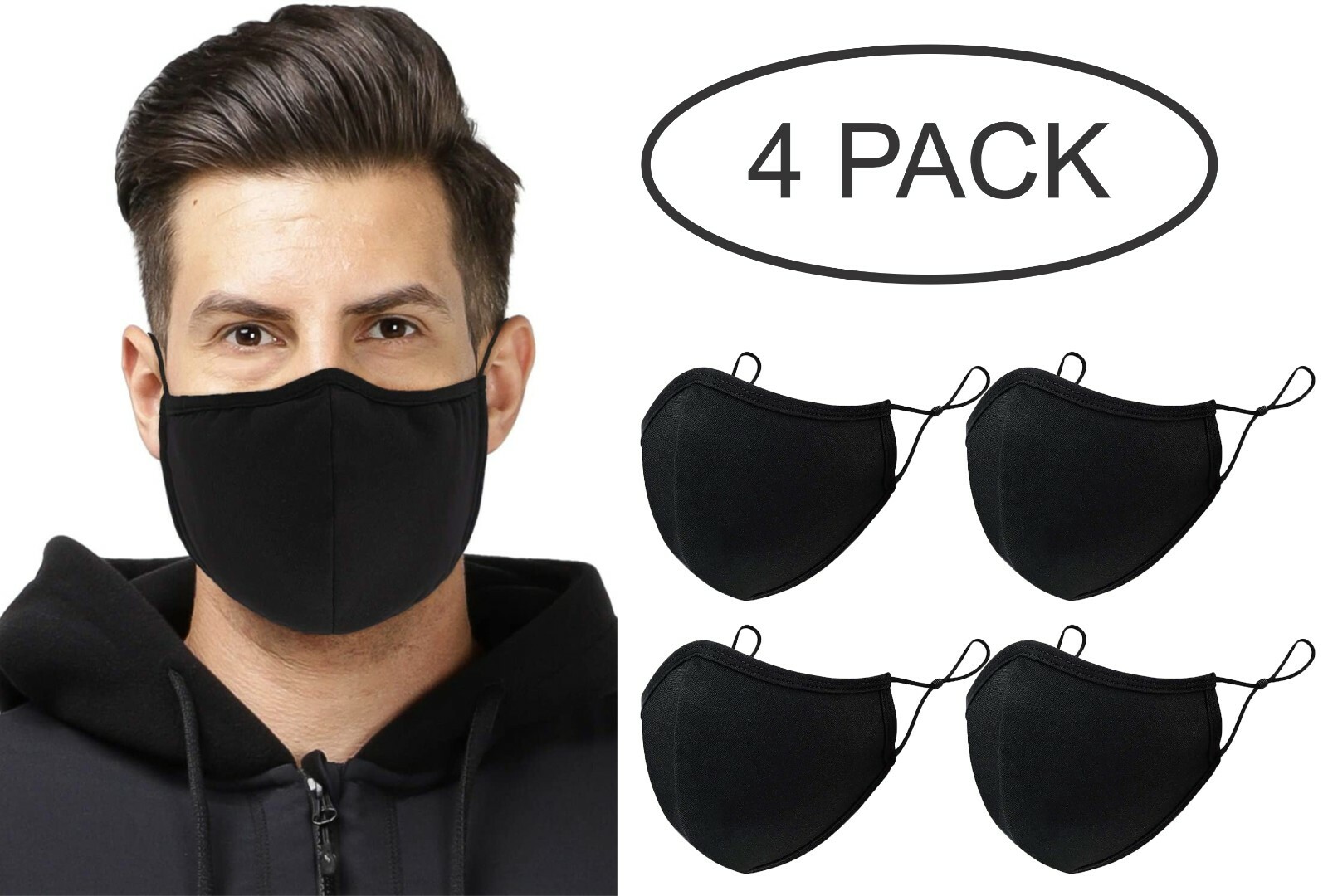 Masques en Coton Noir Lavable en tissu Réutilisable Couvrant les Hommes Femmes