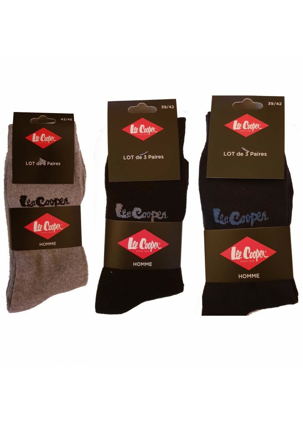 LEE COOPER LOT DE 3 PAIRES DE CHAUSSETTES HOMME COTON