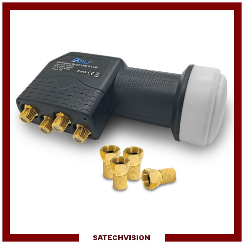 LNB Quad Tête Universelle 0,1 dB + 4 Fiches F Or Full HD 3D Ultra HD 4K LNB Quad Tête Universelle 0,1 dB + 4 Fiches F Or Full HD 3D Ultra HD 4K