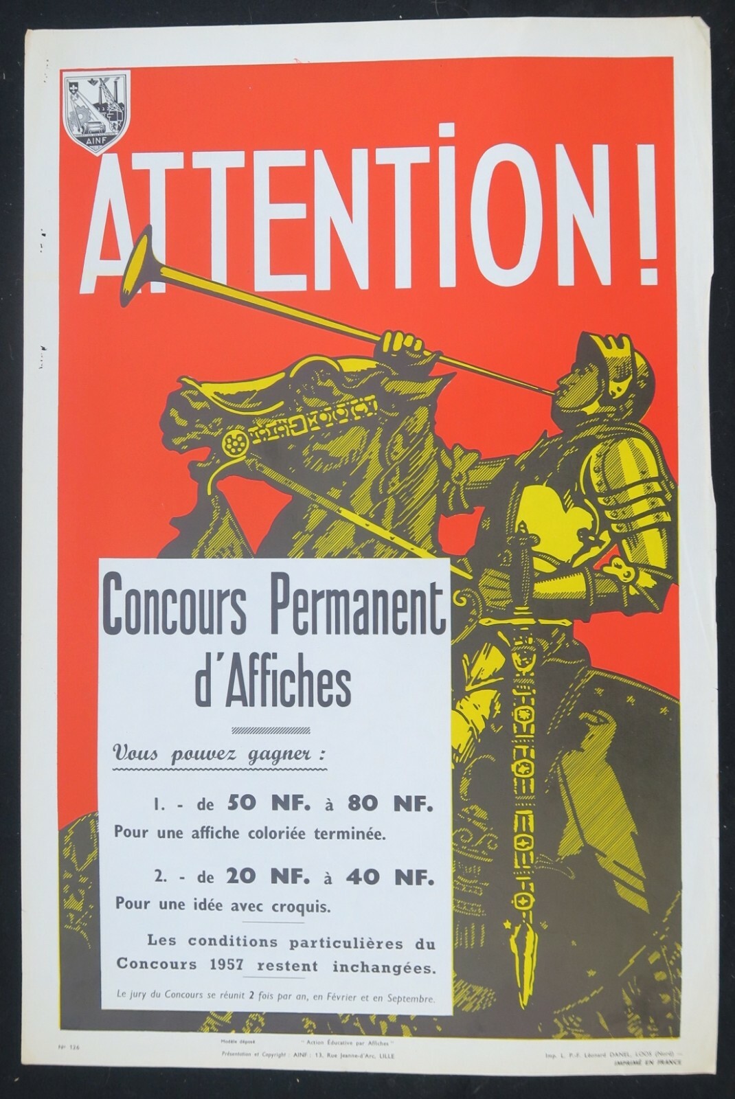 Affiche CONCOURS D’AFFICHES AINF 1958 n°126 sécurité security poster Affiche CONCOURS D’AFFICHES AINF 1958 n°126 sécurité security poster