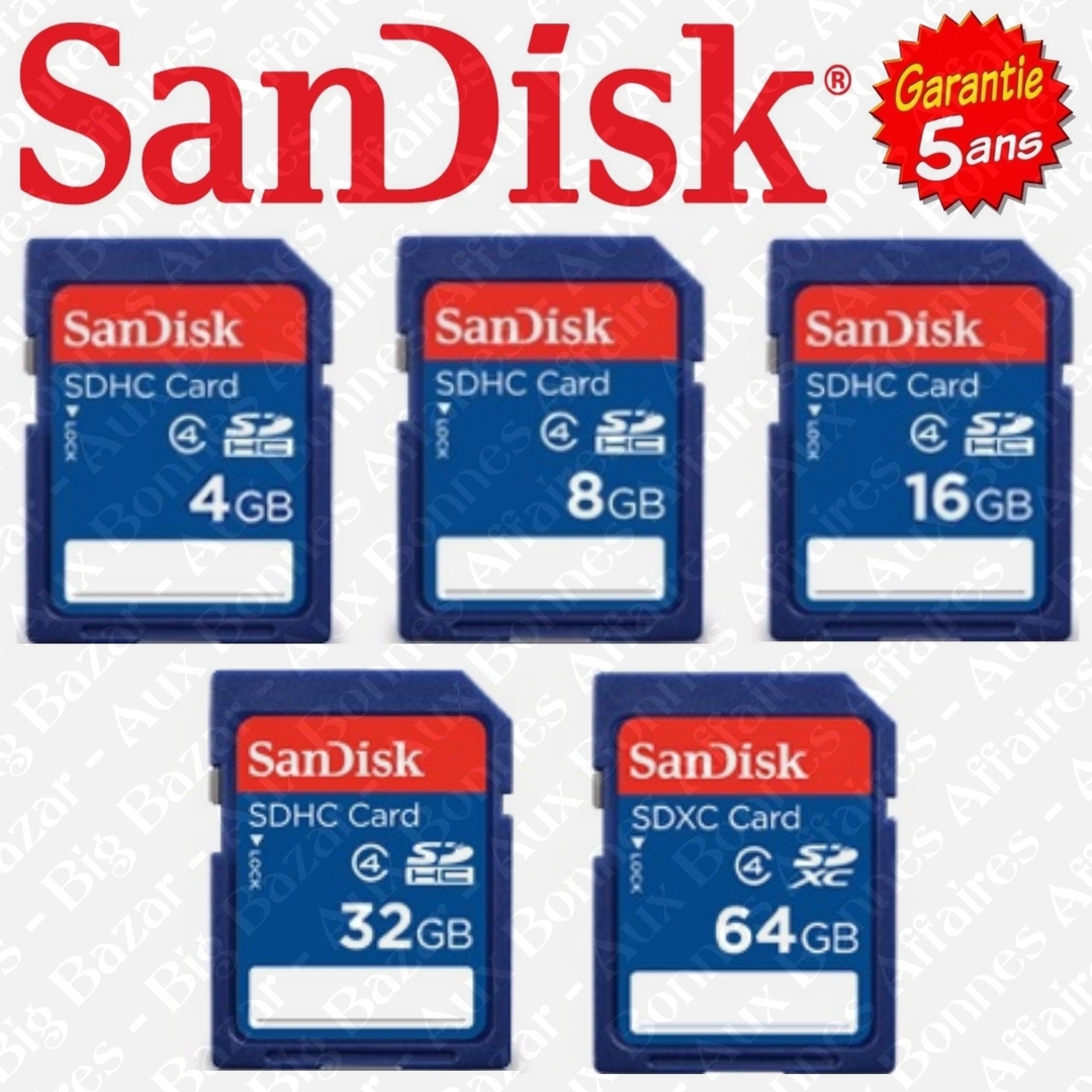 Carte Mémoire SANDISK SD SDHC SDXC pour Appareil Photo ( 8 16 32 64 GO GB GIGA ) Carte Mémoire SANDISK SD SDHC SDXC pour Appareil Photo ( 8 16 32 64 GO GB GIGA )