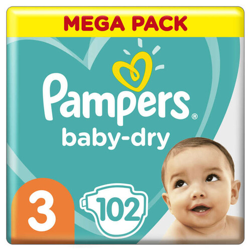MEGA PACK 102 COUCHES PAMPERS BABY DRY TAILLE 3 – PACK ECO BEBE CHANGE TOILETTE