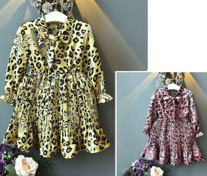 Enfants Robe Mode Cool Imprimé Léopard Manches Longues Décontracté Vêtements Enfants Robe Mode Cool Imprimé Léopard Manches Longues Décontracté Vêtements