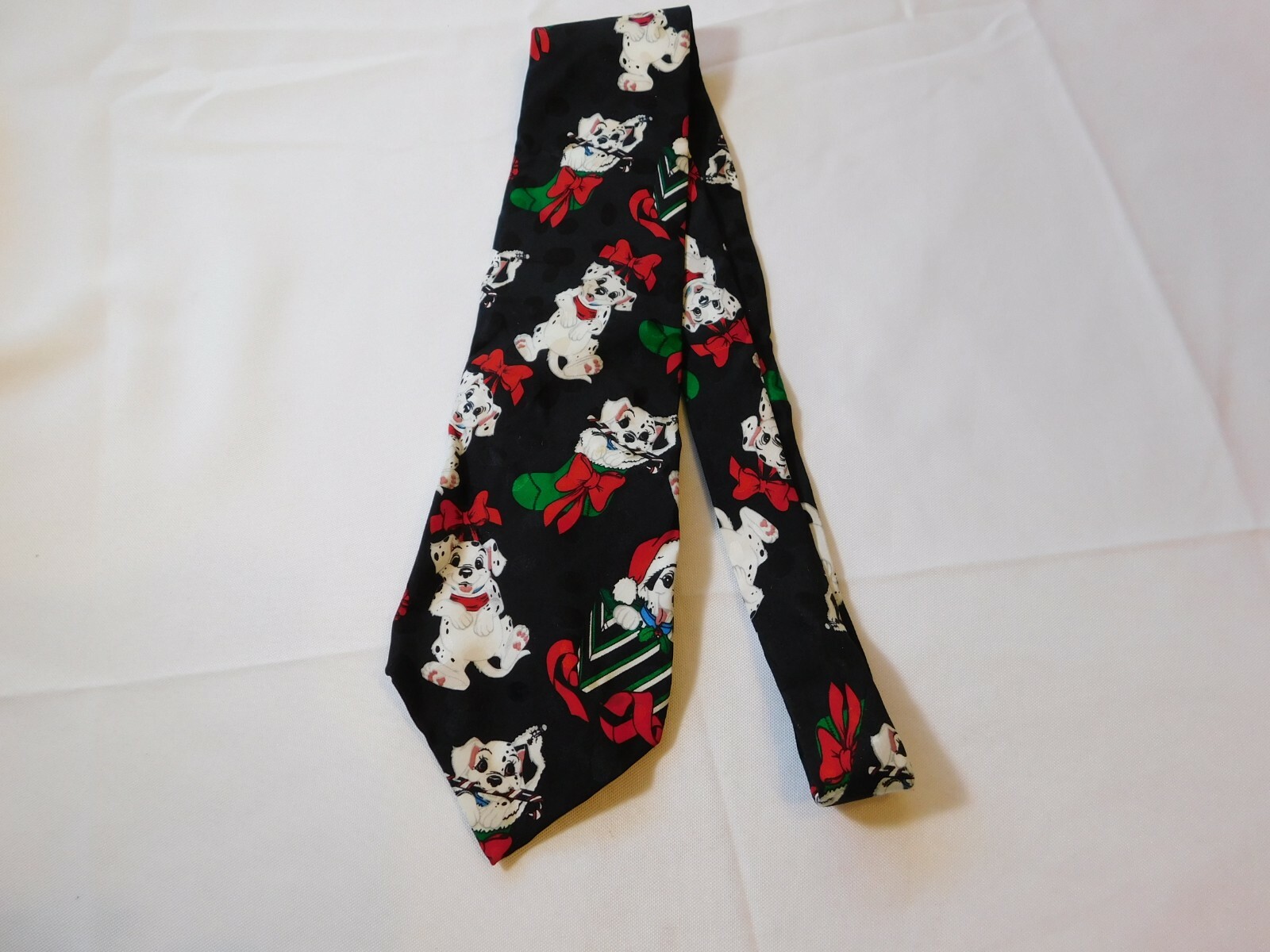 Noël Soie Cravate Cou Accessoires de Imprimé Noir Avec / Dalmatien Chiots EUC Noël Soie Cravate Cou Accessoires de Imprimé Noir Avec / Dalmatien Chiots EUC