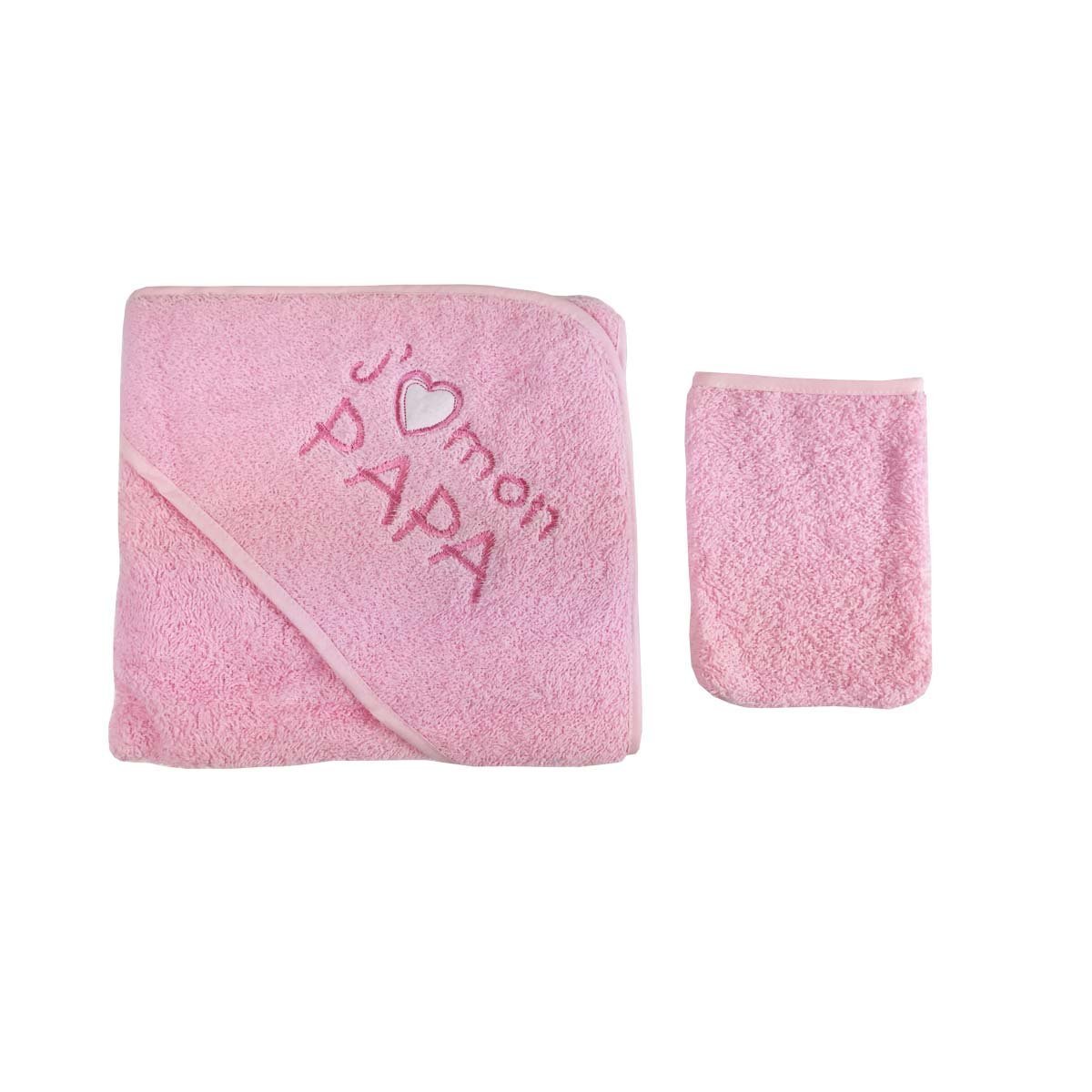 Sortie de bain “j’aime papa” avec gant, idée cadeau naissance rs Sortie de bain “j’aime papa” avec gant, idée cadeau naissance rs