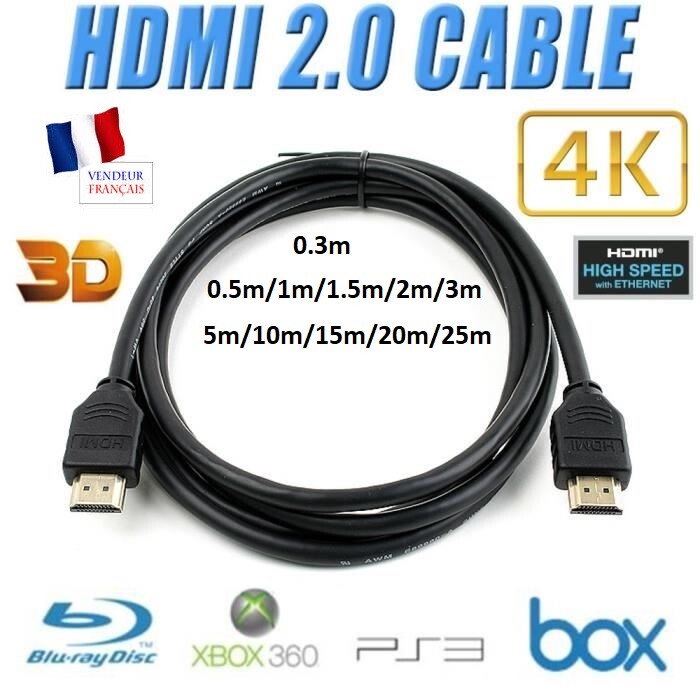 Câble HDMI 1M/2M/3M/5M/10M/15M/20M/25M 4K ULTRA HD PS4/PS5/Switch Haute Vitesse Câble HDMI 1M/2M/3M/5M/10M/15M/20M/25M 4K ULTRA HD PS4/PS5/Switch Haute Vitesse