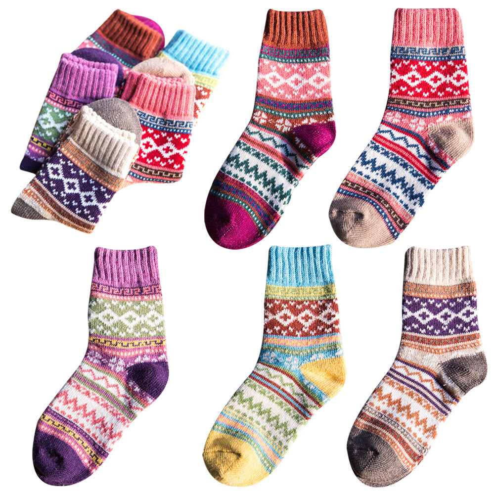 1-5 Paire Femme Fille épais Laine Coton Ethnique Chaussettes Hiver Chaud Cadeau