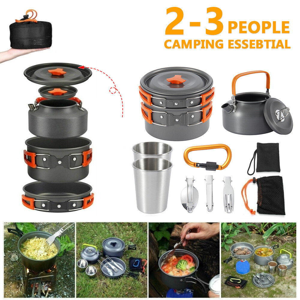 8X Cuisson En Plein Air Camping Bouilloire Pan Pots Tasse Cook Set pr Voyage ME