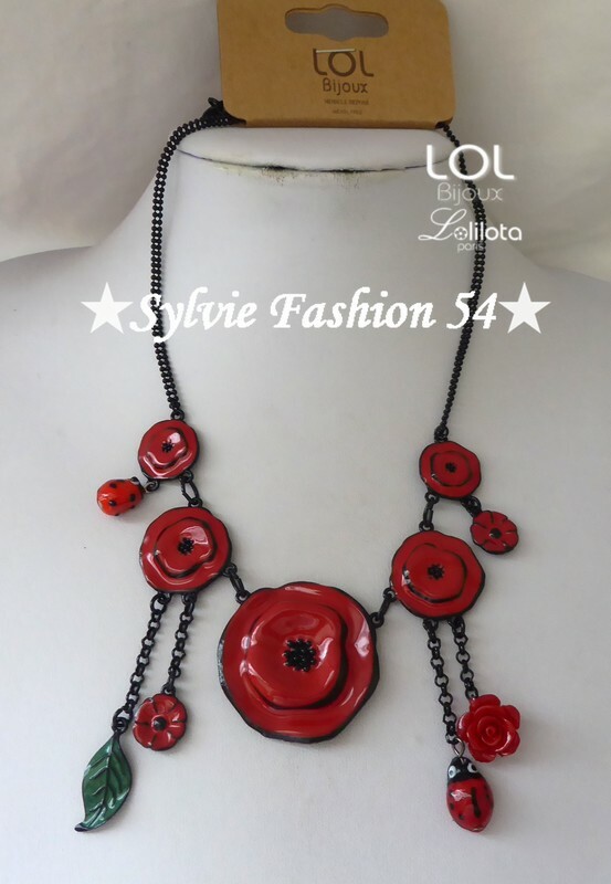 ? Collier LOL – LOLILOTA BIJOUX émail coccinelle feuille fleur Coquelicot rouge ? Collier LOL – LOLILOTA BIJOUX émail coccinelle feuille fleur Coquelicot rouge