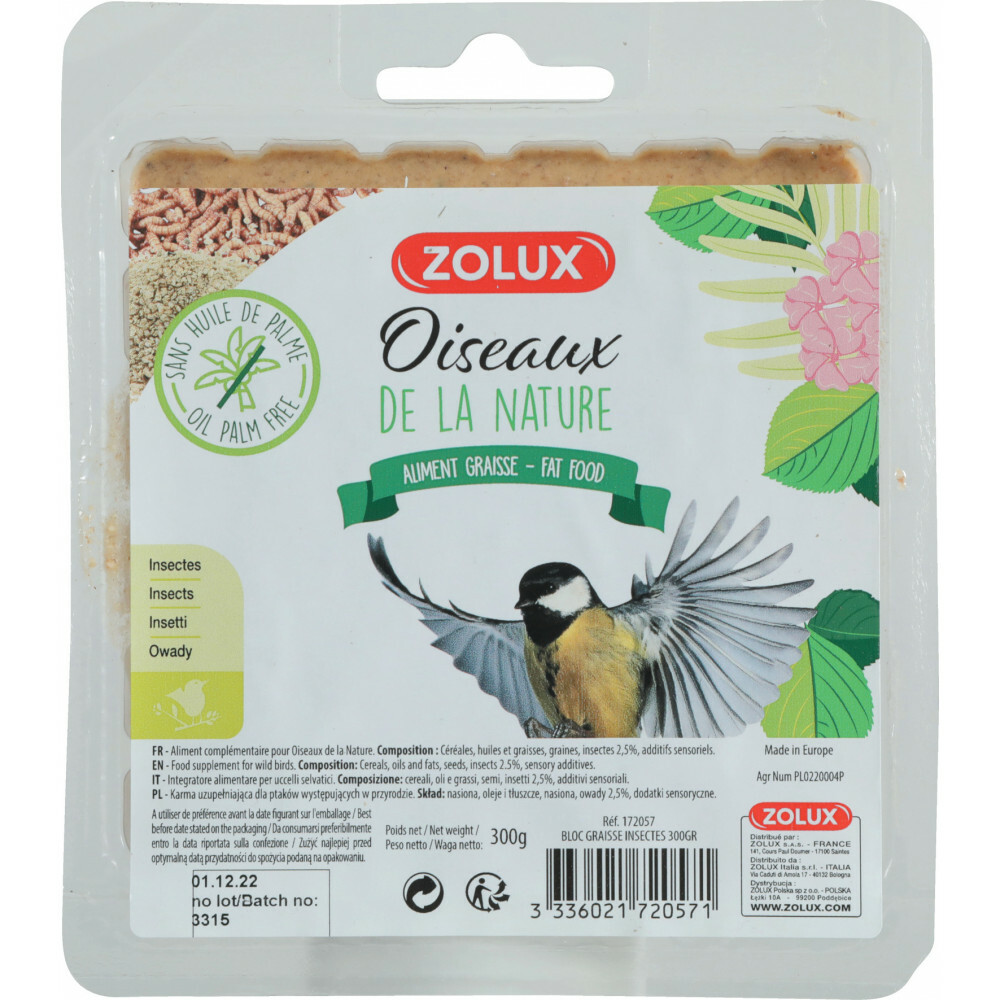 Bloc de graisse insectes. 300 gr. pour oiseaux de la nature. Bloc de graisse insectes. 300 gr. pour oiseaux de la nature.