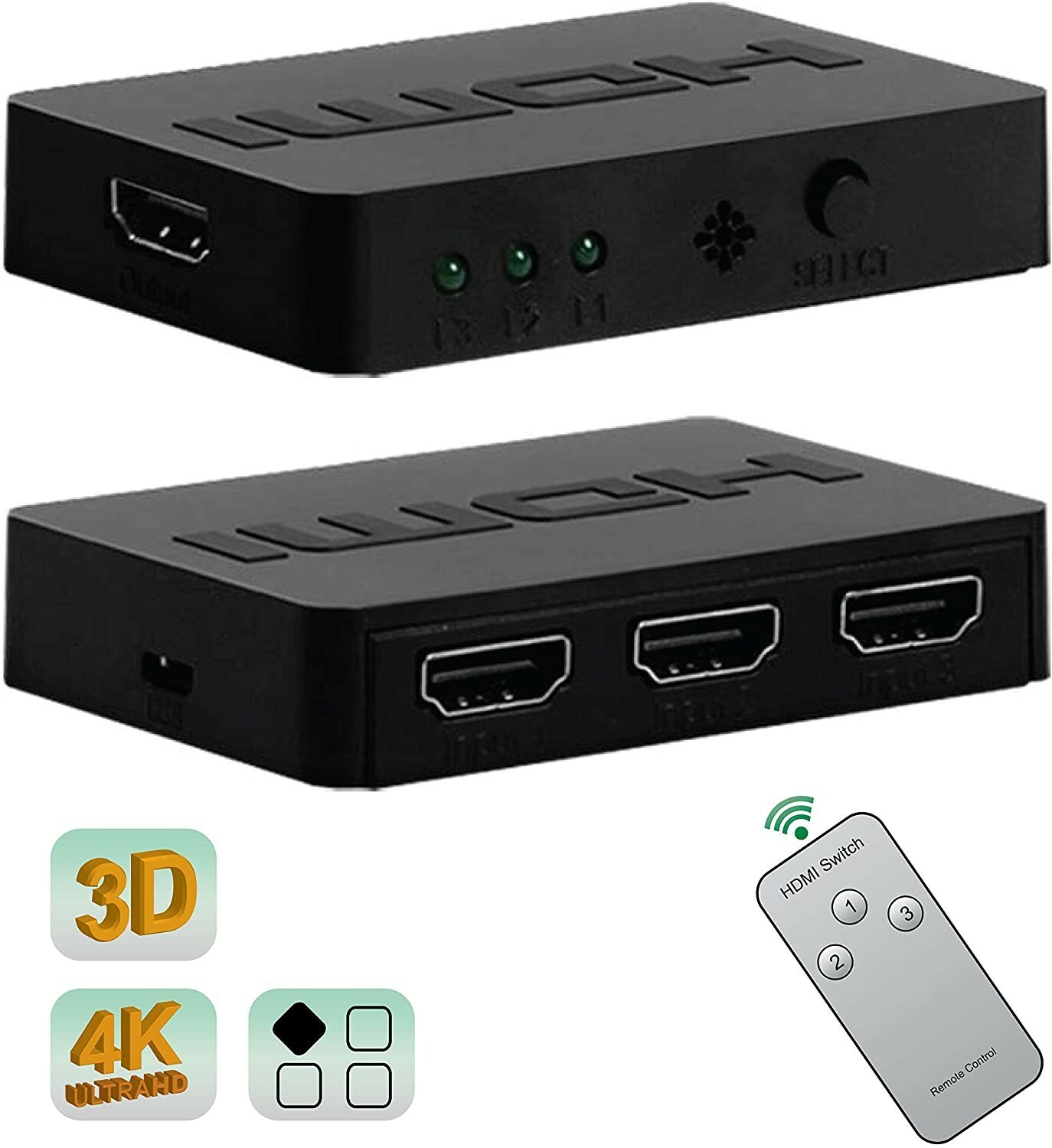 KafooStore Switch HDMI 4K, Commutateur HDMI 3 en 1, Splitter HDMI Ultra HD