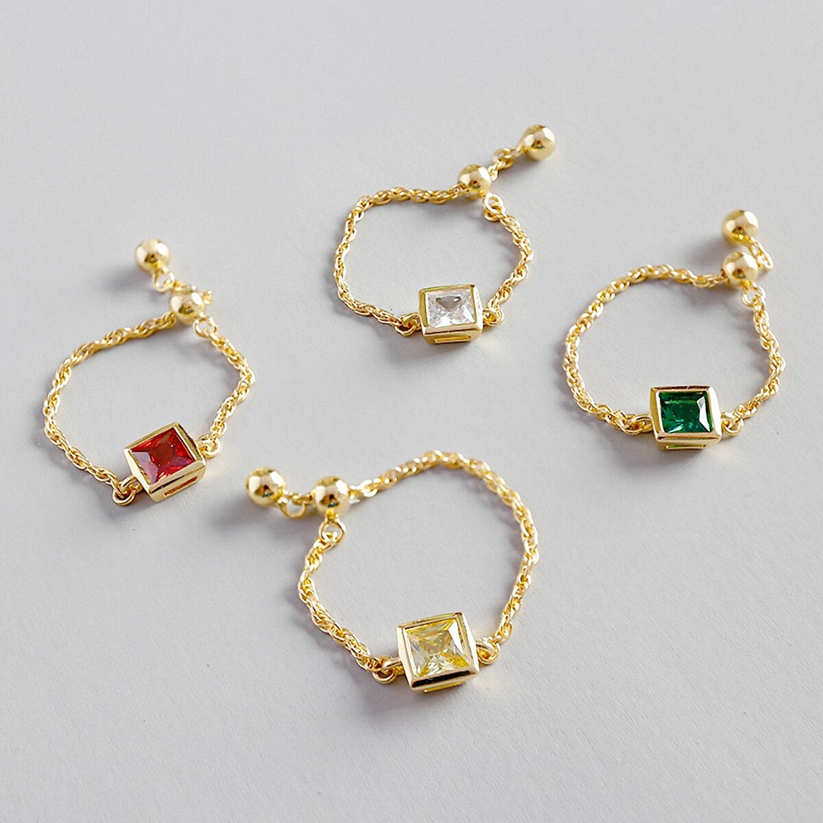 Anneaux de pierres précieuses multicolores chaîne en or 18k Bijoux en argent 925 Anneaux de pierres précieuses multicolores chaîne en or 18k Bijoux en argent 925
