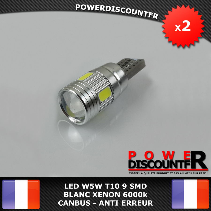 2 Veilleuses LED W5W T10 Canbus ANTI ERREUR BLANC XENON 6000k 6 SMD voiture moto 2 Veilleuses LED W5W T10 Canbus ANTI ERREUR BLANC XENON 6000k 6 SMD voiture moto