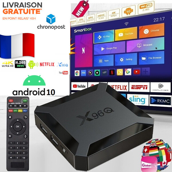 Boitier X96 Q ANDROID 10 SMART BOX 4K Ultra HD WiFi – Livraison 24H
