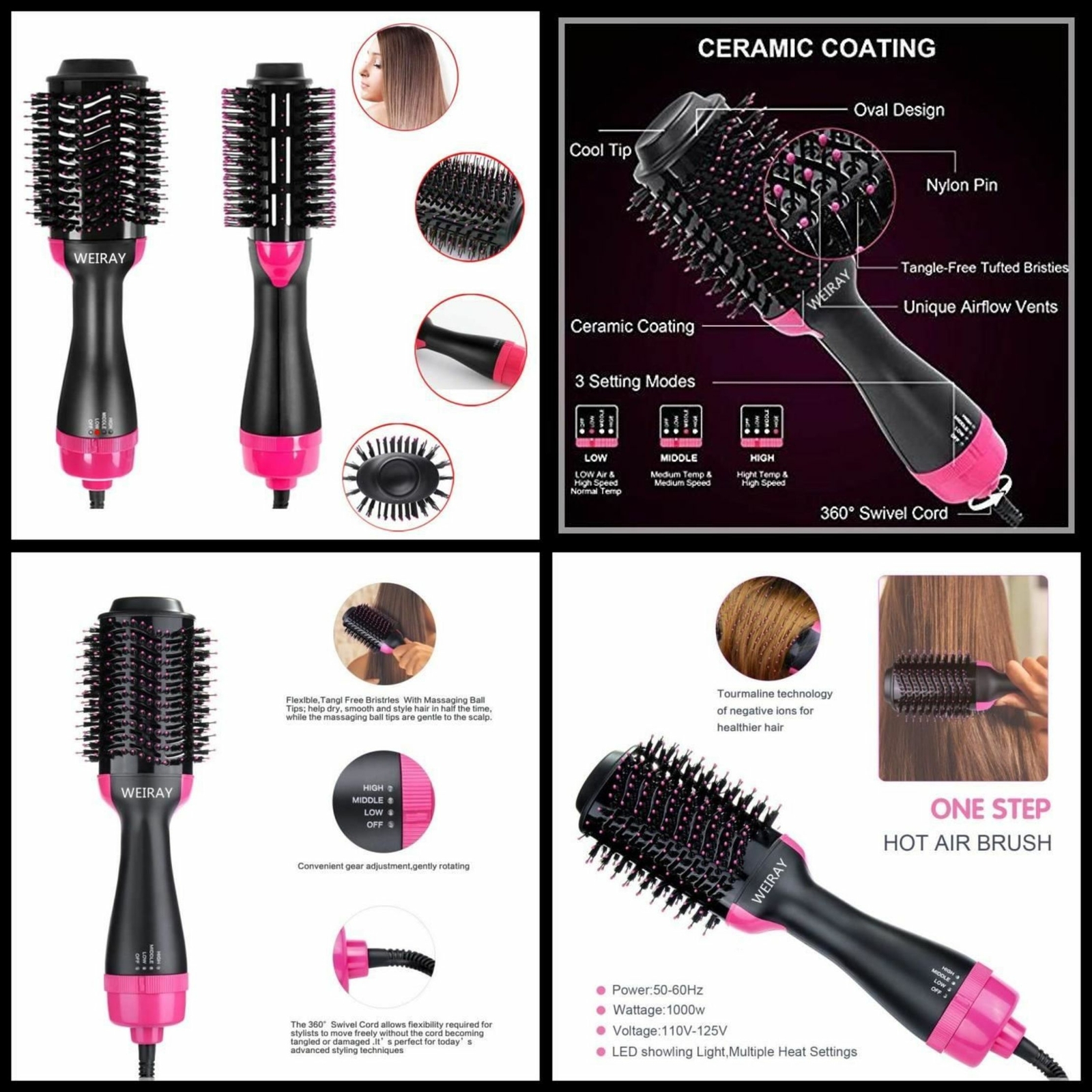 Brosse Soufflante Rotative Lissante Chauffante Electrique Sèche-Cheveux 3 en 1