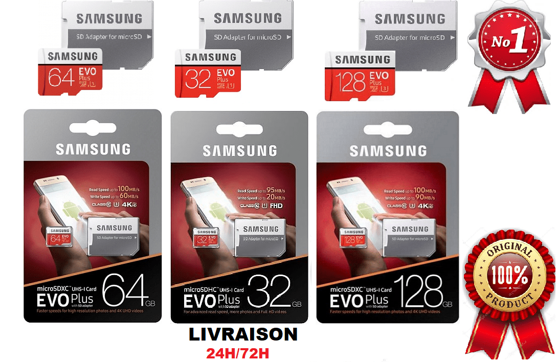 Carte Mémoire Samsung Evo Plus Micro sd 32/64/128 GO SDXC/SDHC+ Adaptateur