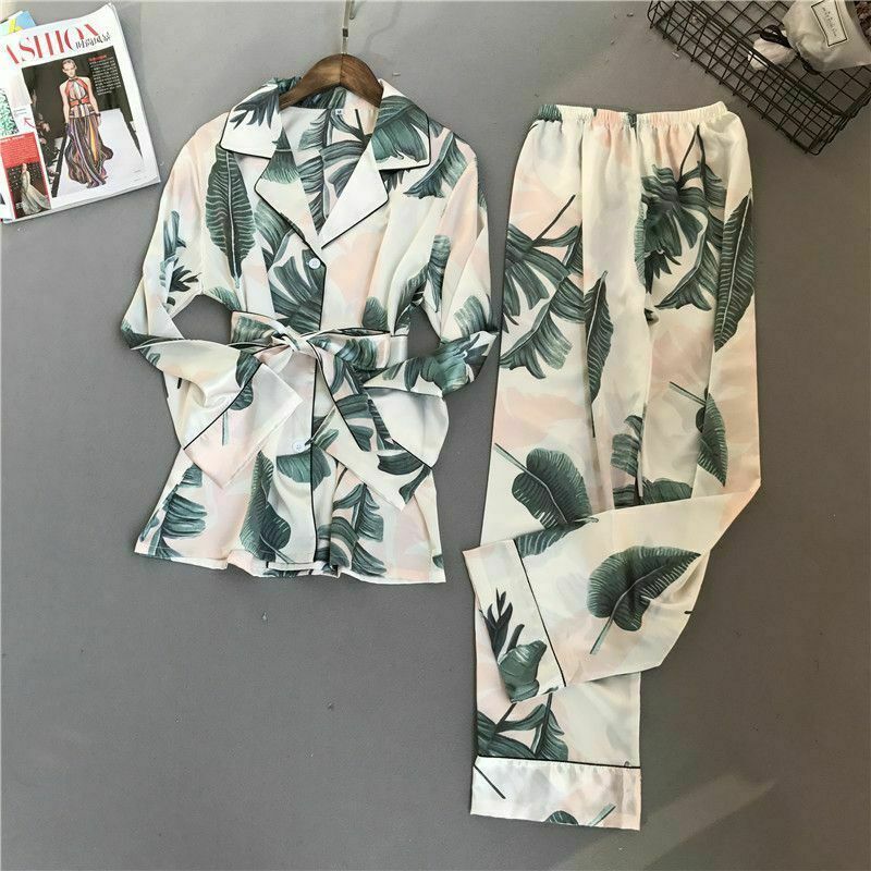 Ensemble de vêtements de nuit en satin de soie pour femmes Pyjama Vêtements… Ensemble de vêtements de nuit en satin de soie pour femmes Pyjama Vêtements…