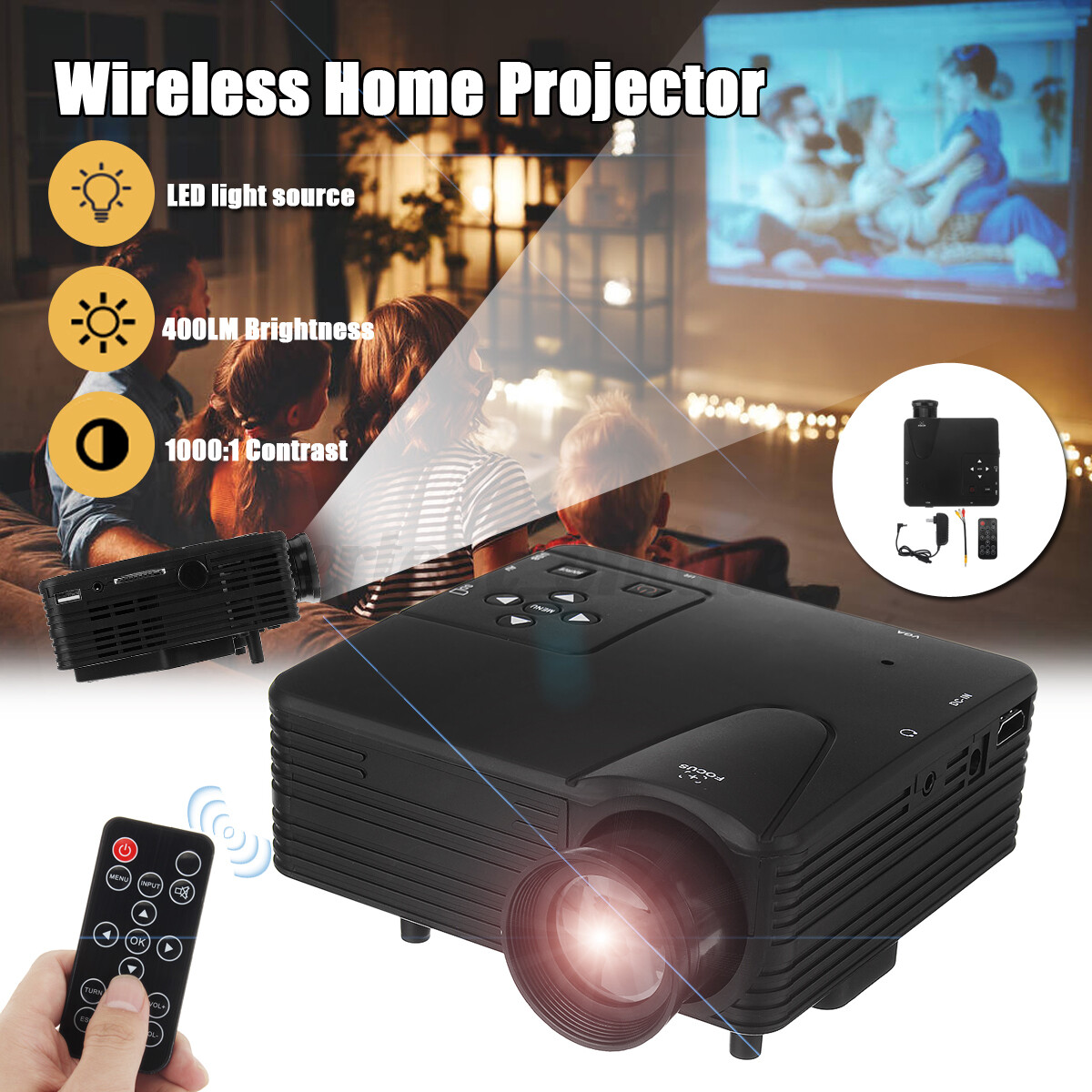 Mini LED Numérique Projecteur H80 Home Cinéma Multimédia 1080P Avec HDMI / TV /