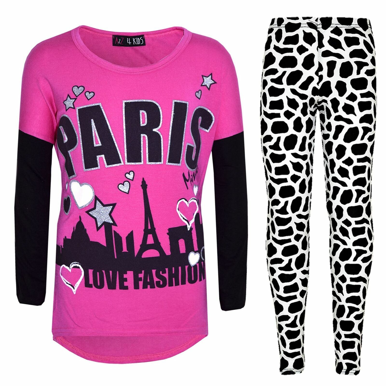 Enfants Filles Paris Imprimé Rose Haut Mode & Trendy Leggings Set New Âge 7-13