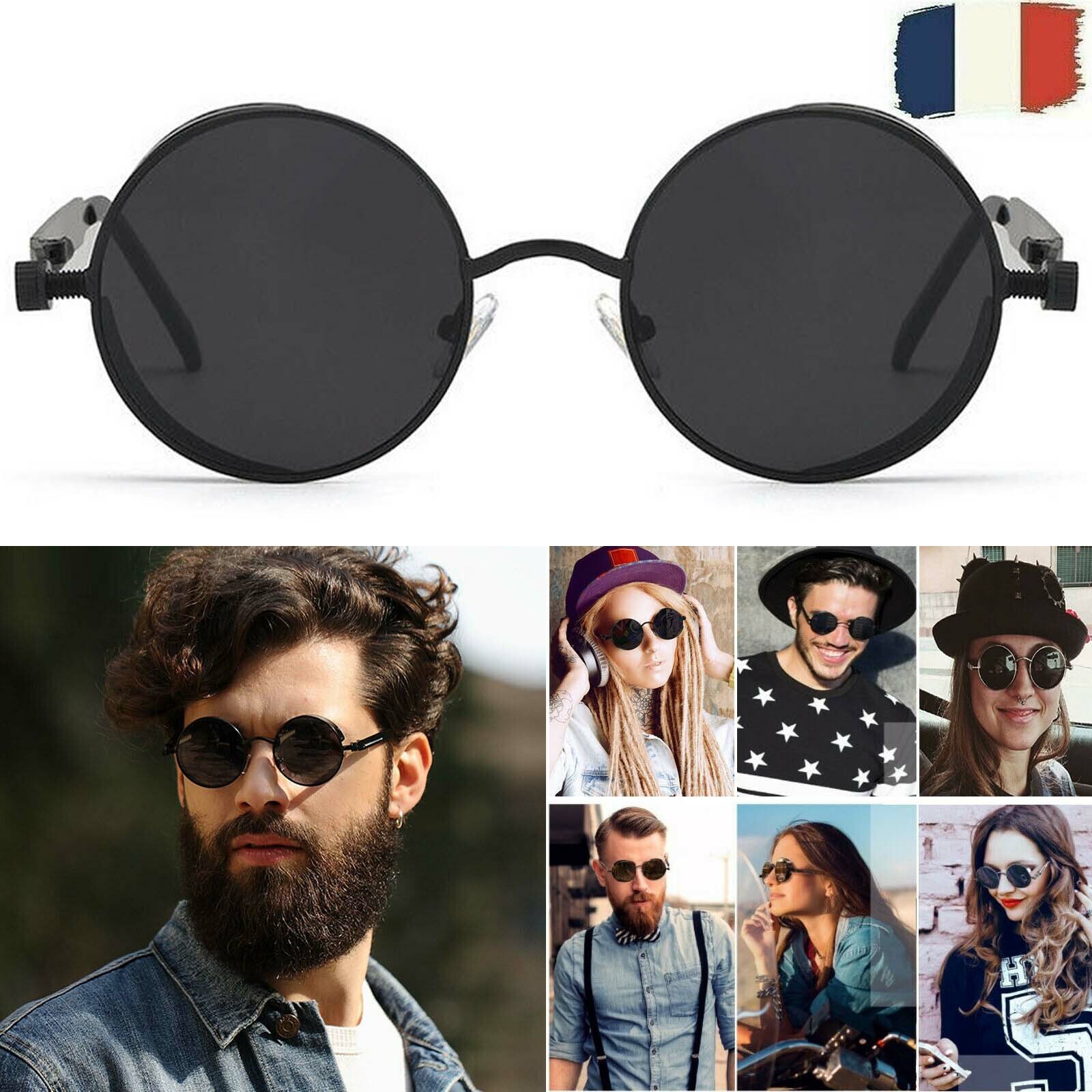 Vintage Steampunk Lunettes De Soleil Rondes Hommes Femmes Rétro Mode UV400 FR Vintage Steampunk Lunettes De Soleil Rondes Hommes Femmes Rétro Mode UV400 FR