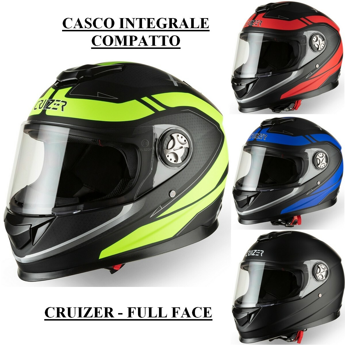 CRUIZER Casco Moto Integrale Scooter Omologato Compatto Visiera Trasparente CRUIZER Casco Moto Integrale Scooter Omologato Compatto Visiera Trasparente
