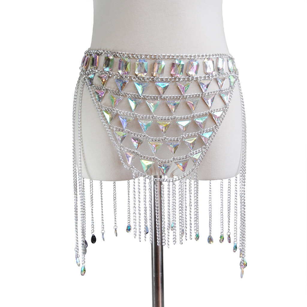 Femmes Sexy Danse Corps Chaîne Tassel Ventre Ceinture Chaîne Strass Bijoux