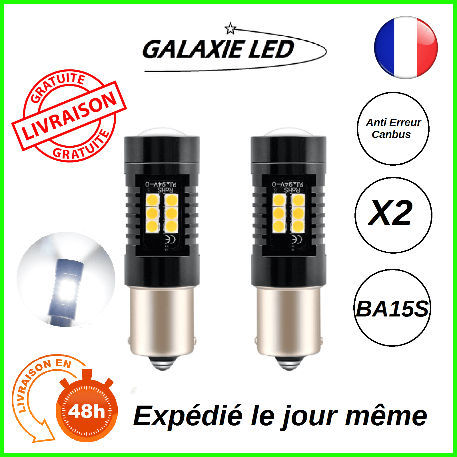 AMPOULE LED P21W BLANC BA15S 6000K FEUX DE JOUR RECUL ANTI ERREUR ODB AUTO MOTO AMPOULE LED P21W BLANC BA15S 6000K FEUX DE JOUR RECUL ANTI ERREUR ODB AUTO MOTO