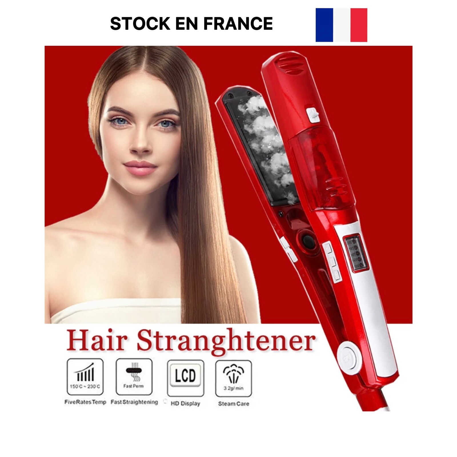 Fer à Lisser Cheveux Vapeur Électrique LED Température Contrôle Lisseur rouge Fer à Lisser Cheveux Vapeur Électrique LED Température Contrôle Lisseur rouge