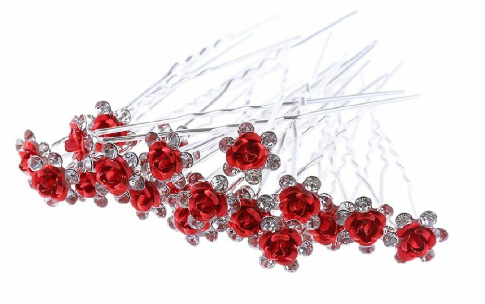 épingle à chignons fleur rouge et strass accessoires bijou de cheveux mariage épingle à chignons fleur rouge et strass accessoires bijou de cheveux mariage