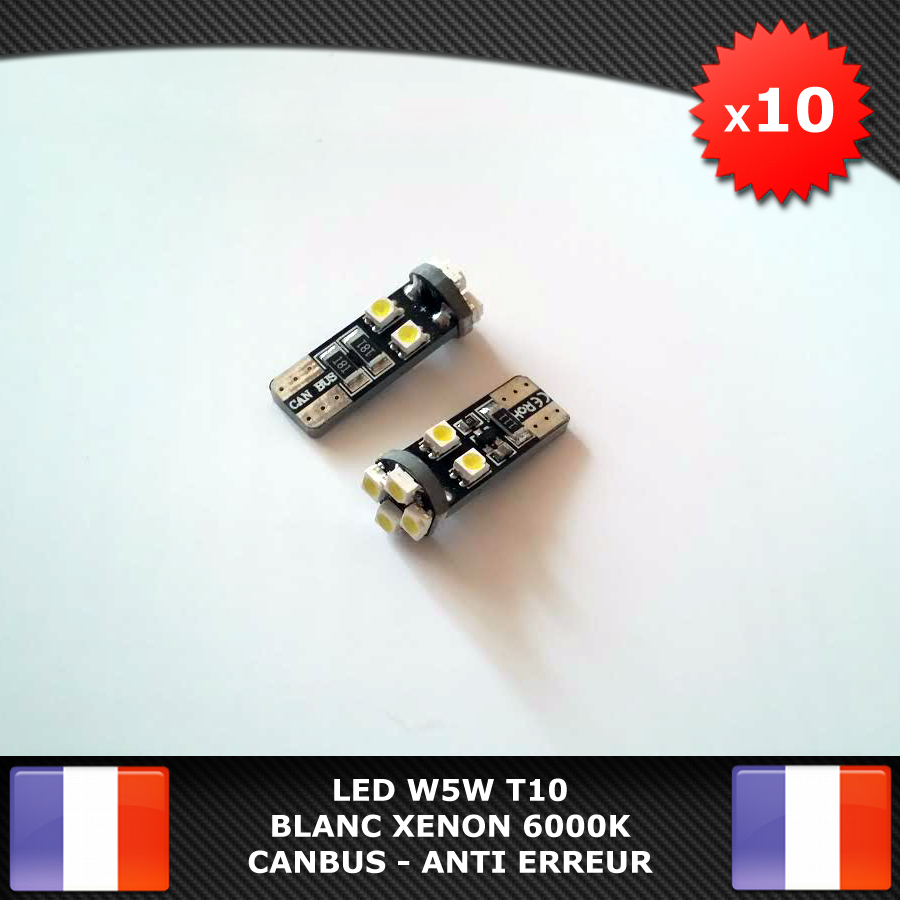 10 Veilleuses LED W5W T10 Canbus ANTI ERREUR ODB Blanc XENON 8 SMD voiture moto 10 Veilleuses LED W5W T10 Canbus ANTI ERREUR ODB Blanc XENON 8 SMD voiture moto