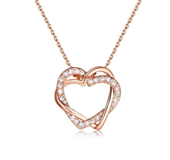 Collier Femme Pendentif Coeurs Enlacés Plaqué Or Rose – Bijoux des Lys Collier Femme Pendentif Coeurs Enlacés Plaqué Or Rose – Bijoux des Lys