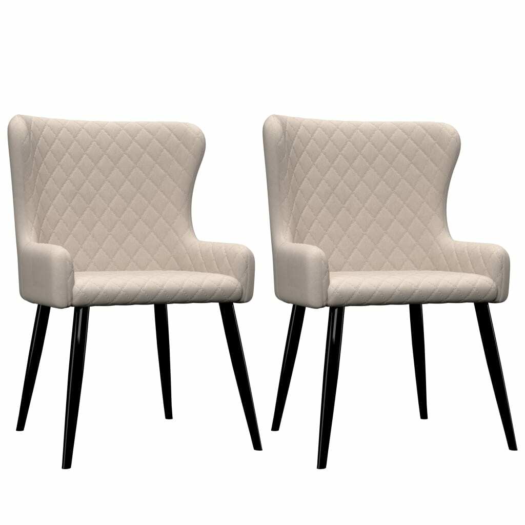 vidaXL 2x Chaises de Salle à Manger Crème Tissu Dîner Cuisine Repas Maison vidaXL 2x Chaises de Salle à Manger Crème Tissu Dîner Cuisine Repas Maison