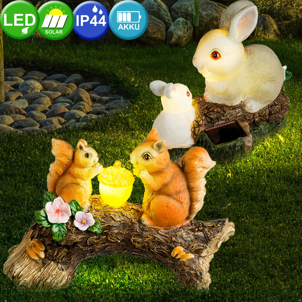 2x LED Extérieur Solaire Lampes Figures Décoration Lapins Écureuil Jardin Lampes 2x LED Extérieur Solaire Lampes Figures Décoration Lapins Écureuil Jardin Lampes
