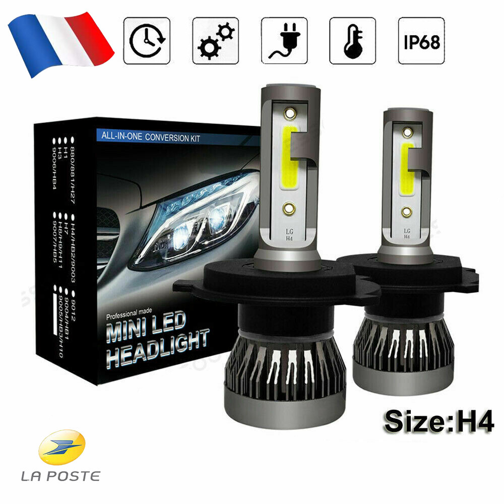 2X Ampoule H4 LED Phare Voiture 72W 9000LM Feux Remplacer HID Xénon Lampe 6000K 2X Ampoule H4 LED Phare Voiture 72W 9000LM Feux Remplacer HID Xénon Lampe 6000K