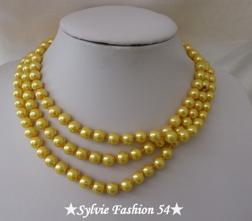 COLLIER SAUTOIR FANTAISIE FEMME BIJOUX PERLE DE VERRE RETRO JAUNE OR COLLIER SAUTOIR FANTAISIE FEMME BIJOUX PERLE DE VERRE RETRO JAUNE OR