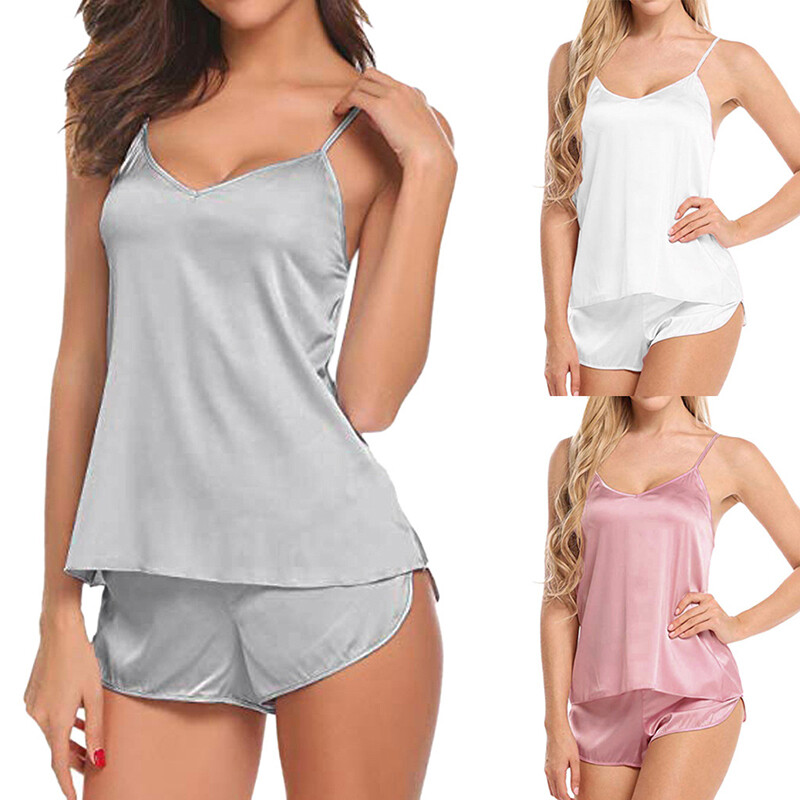 Pyjama pour femmes sans manches ensemble de short en Satin vêtements de nuit Pyjama pour femmes sans manches ensemble de short en Satin vêtements de nuit