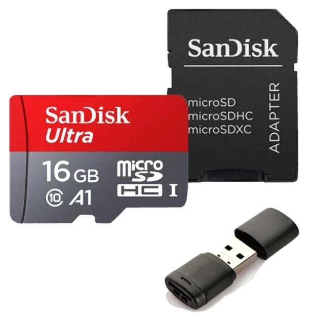 Carte Mémoire Micro SD 16Go + Adaptateur USB + SD