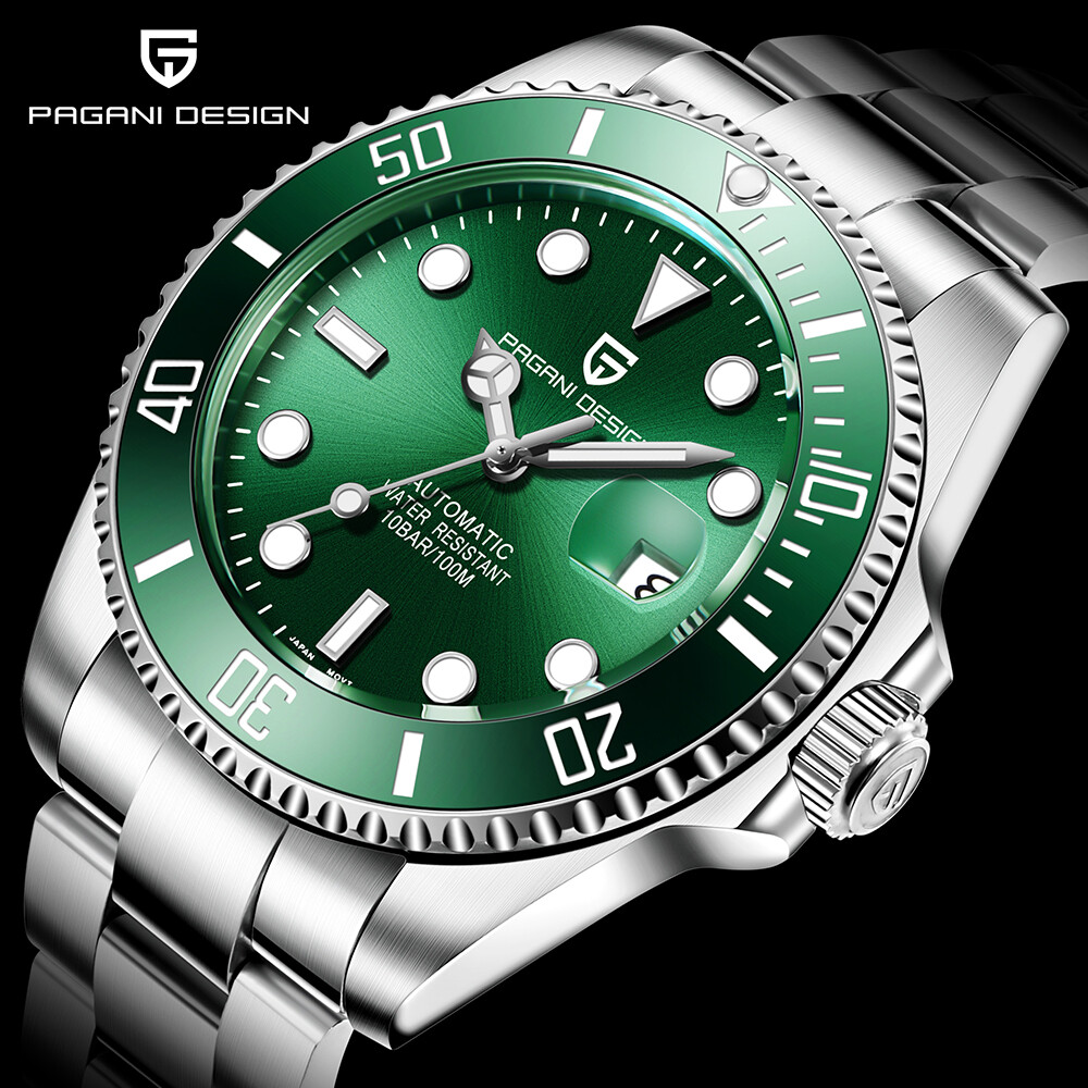 Bijoux Marque Luxe Hommes Montres Classiques Automatique Acier Inoxydable Vert