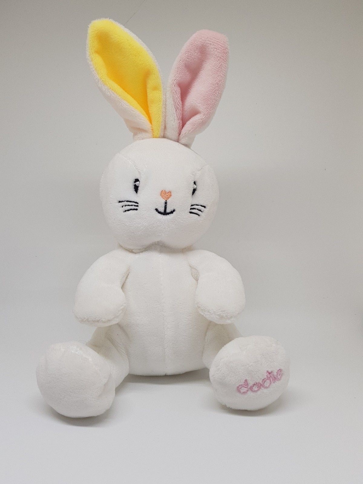 DOUDOU PELUCHE LAPIN DODIE BLANC OREILLES JAUNE ET ROSE NEUF DOUDOU PELUCHE LAPIN DODIE BLANC OREILLES JAUNE ET ROSE NEUF