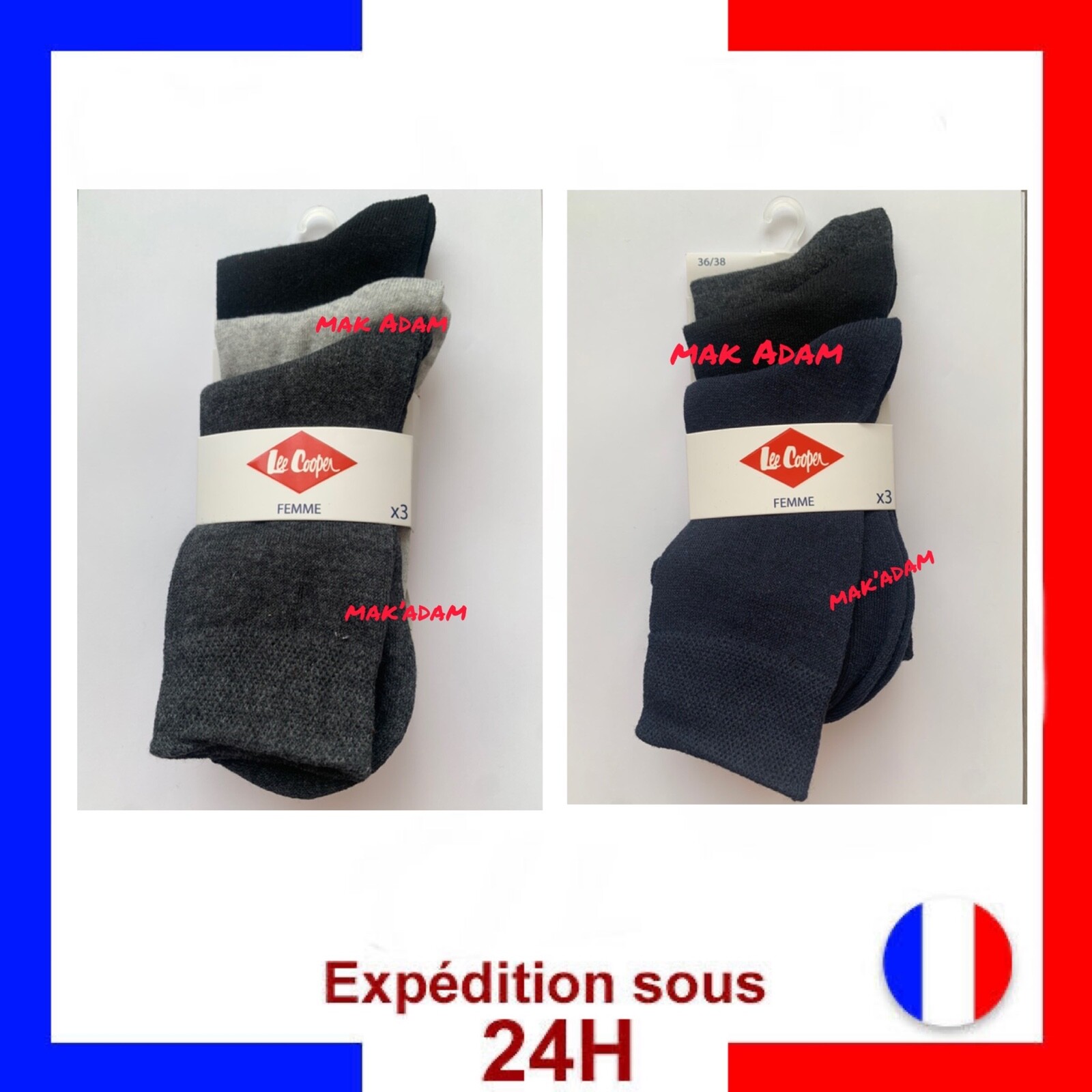 Lee Cooper lot de 6 paires de chaussettes femme 36/38 Lee Cooper lot de 6 paires de chaussettes femme 36/38