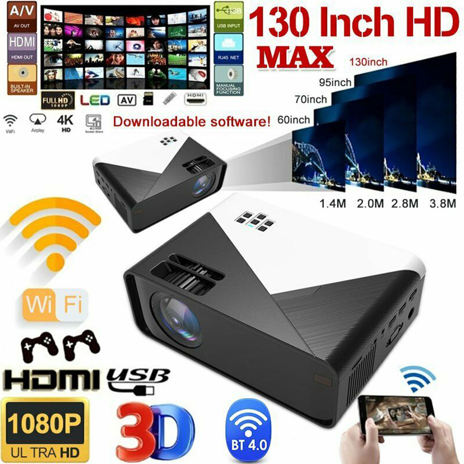 Smart For Android IOS 4K 1080P HD WiFi Bluetooth LED Projecteur domestique