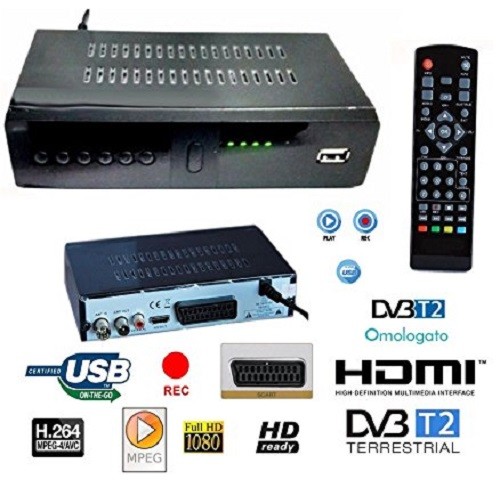 DECODER RICEVITORE DIGITALE TERRESTRE USB DVB-T2 TV SCART HDMI 1080P TELECOMANDO