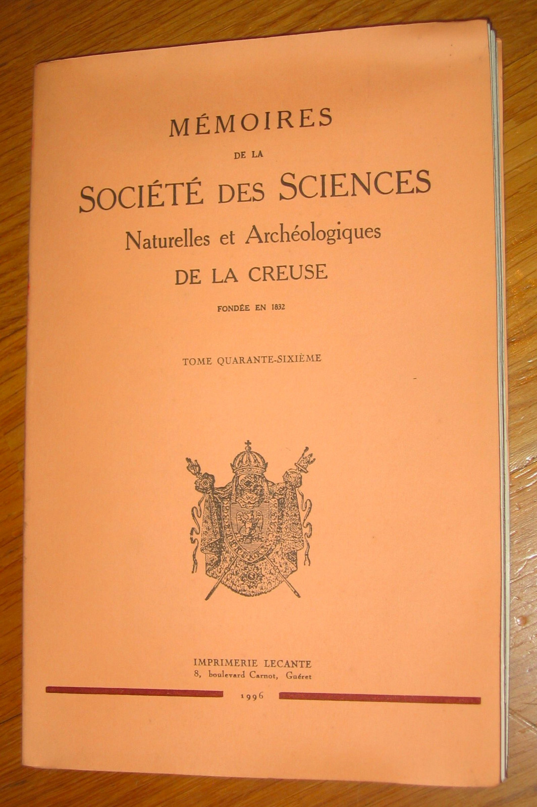 Livre ancien mémoires de la Société des Sciences … de la Creuse 1996