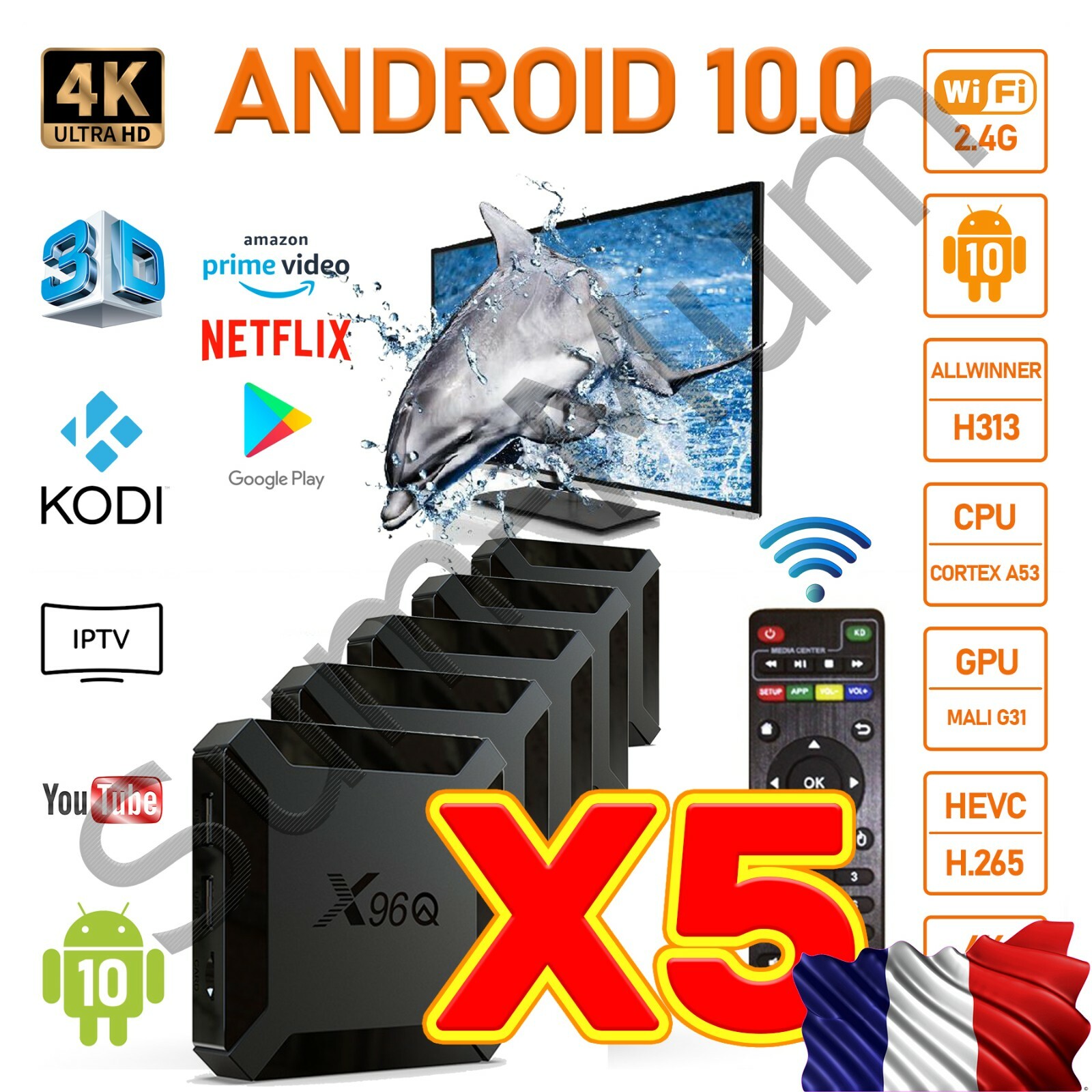 5 Boitiers X96Q 1GB/8GB ANDROID TV 10 SMART BOX tv 4K Ultra HD WiFi – IP&TV – 3D 5 Boitiers X96Q 1GB/8GB ANDROID TV 10 SMART BOX tv 4K Ultra HD WiFi – IP&TV – 3D
