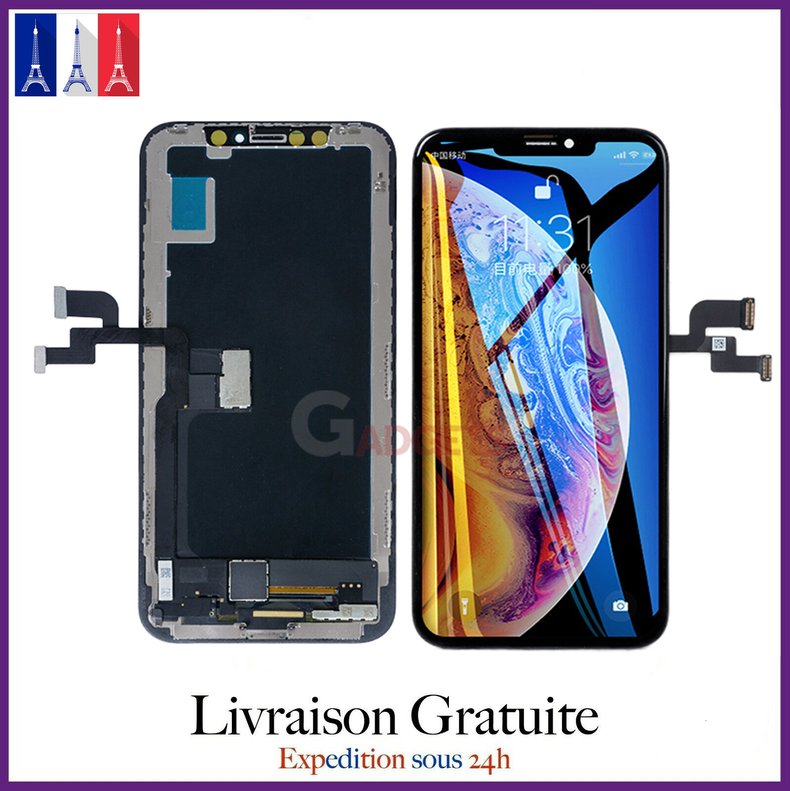 ECRAN LCD OLED RETINA VITRE TACTILE SUR CHASSIS POUR IPHONE X/10 NOIR ASSEMBLÉ