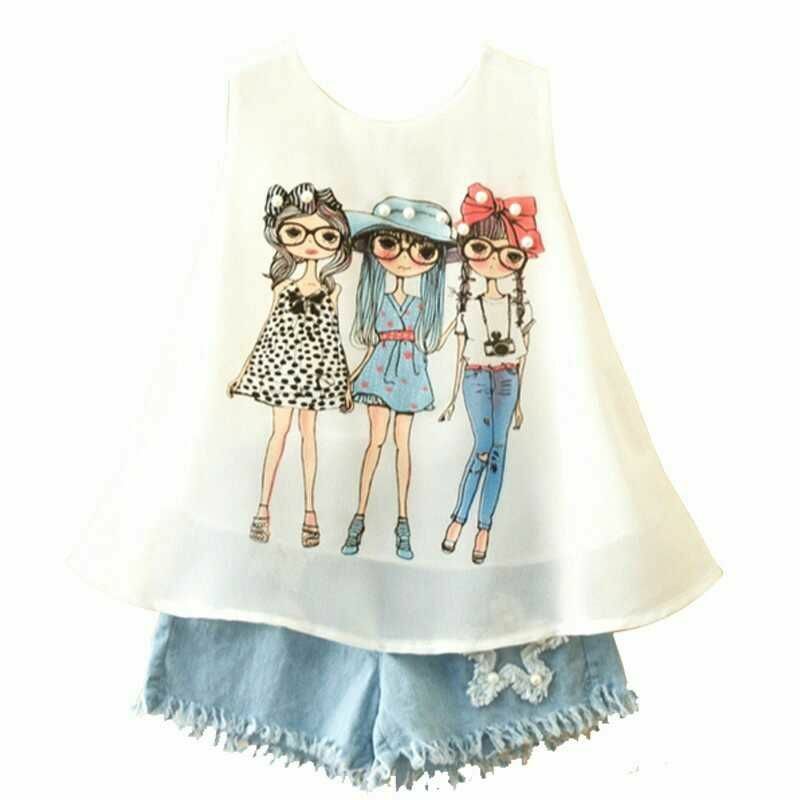 Enfants Vêtements Ensemble Fille Mode Été Mousseline Haut Short Deux Pièce Cute
